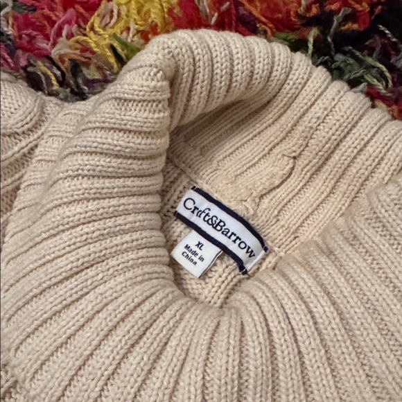 Cream Turtleneck Cable Knit 100% Cotton Ribbed Sweater - Picture 2 of 4